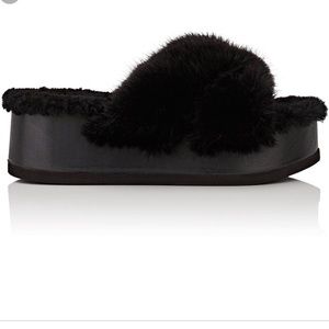 Barney’s Crisscross-strap Fur Platform Sandals
